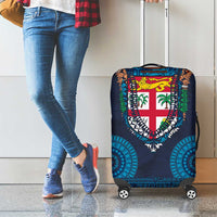 Fiji Coat of Arms Traditional Dashiki Luggage Cover Tapa Art and Palm Leaves Pattern Dark Navy Color - Polynesian Pride