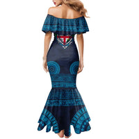 Fiji Coat of Arms Traditional Dashiki Mermaid Dress Tapa Art and Palm Leaves Pattern Dark Navy Color - Polynesian Pride