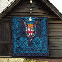 Fiji Coat of Arms Traditional Dashiki Quilt Tapa Art and Palm Leaves Pattern Dark Navy Color - Polynesian Pride