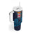 Fiji Coat of Arms Traditional Dashiki Tumbler With Handle Tapa Art and Palm Leaves Pattern Dark Navy Color - Polynesian Pride