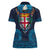 Fiji Coat of Arms Traditional Dashiki Women Polo Shirt Tapa Art and Palm Leaves Pattern Dark Navy Color - Polynesian Pride