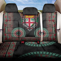Fiji Coat of Arms Traditional Dashiki Back Car Seat Cover Tapa Art and Palm Leaves Pattern Black Color - Polynesian Pride