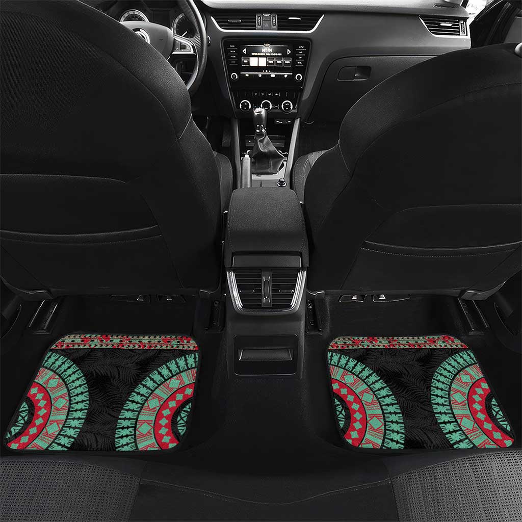Fiji Coat of Arms Traditional Dashiki Car Mats Tapa Art and Palm Leaves Pattern Black Color - Polynesian Pride