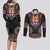 Fiji Coat of Arms Traditional Dashiki Couples Matching Long Sleeve Bodycon Dress and Long Sleeve Button Shirt Tapa Art and Palm Leaves Pattern Black Color - Polynesian Pride