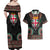 Fiji Coat of Arms Traditional Dashiki Couples Matching Off Shoulder Maxi Dress and Hawaiian Shirt Tapa Art and Palm Leaves Pattern Black Color - Polynesian Pride