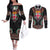 Fiji Coat of Arms Traditional Dashiki Couples Matching Off The Shoulder Long Sleeve Dress and Long Sleeve Button Shirt Tapa Art and Palm Leaves Pattern Black Color - Polynesian Pride