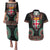 Fiji Coat of Arms Traditional Dashiki Couples Matching Puletasi and Hawaiian Shirt Tapa Art and Palm Leaves Pattern Black Color - Polynesian Pride