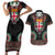 Fiji Coat of Arms Traditional Dashiki Couples Matching Short Sleeve Bodycon Dress and Hawaiian Shirt Tapa Art and Palm Leaves Pattern Black Color - Polynesian Pride