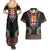 Fiji Coat of Arms Traditional Dashiki Couples Matching Summer Maxi Dress and Hawaiian Shirt Tapa Art and Palm Leaves Pattern Black Color - Polynesian Pride