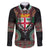 Fiji Coat of Arms Traditional Dashiki Family Matching Off The Shoulder Long Sleeve Dress and Hawaiian Shirt Tapa Art and Palm Leaves Pattern Black Color - Polynesian Pride