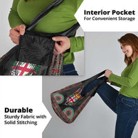 Fiji Coat of Arms Traditional Dashiki Grocery Bag Tapa Art and Palm Leaves Pattern Black Color - Polynesian Pride