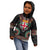 Fiji Coat of Arms Traditional Dashiki Kid Hoodie Tapa Art and Palm Leaves Pattern Black Color - Polynesian Pride