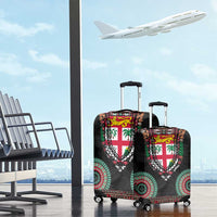 Fiji Coat of Arms Traditional Dashiki Luggage Cover Tapa Art and Palm Leaves Pattern Black Color - Polynesian Pride