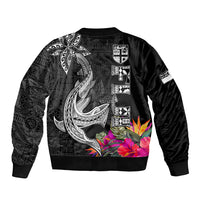 Polynesian Fiji Bomber Jacket Shark and Hibiscus Tapa Pattern Version LT03 - Polynesian Pride