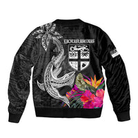 Custom Polynesian Fiji Bomber Jacket Shark and Hibiscus Tapa Pattern Version LT03 - Polynesian Pride