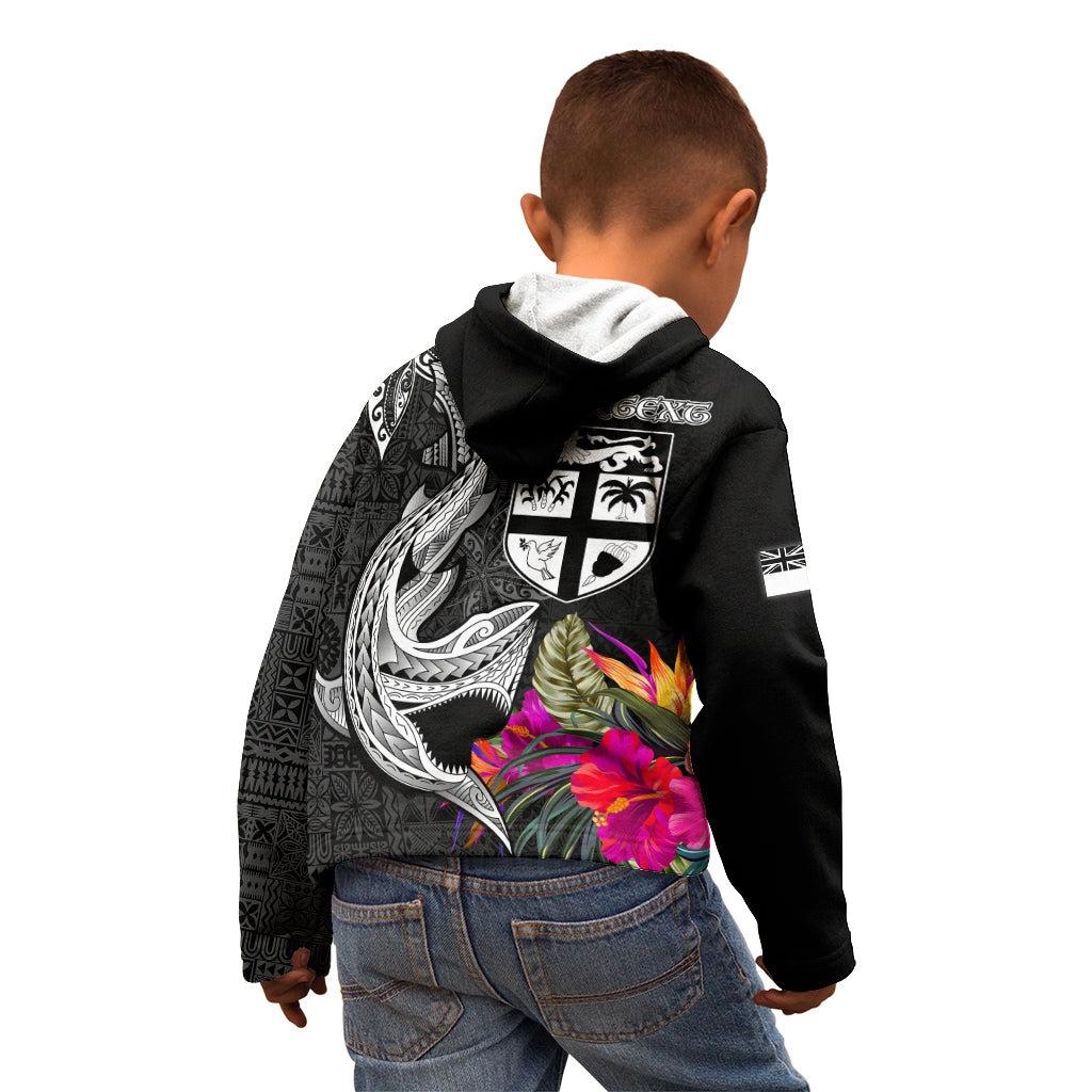 Custom Polynesian Fiji Kid Hoodie Shark and Hibiscus Tapa Pattern Version LT03 - Polynesian Pride