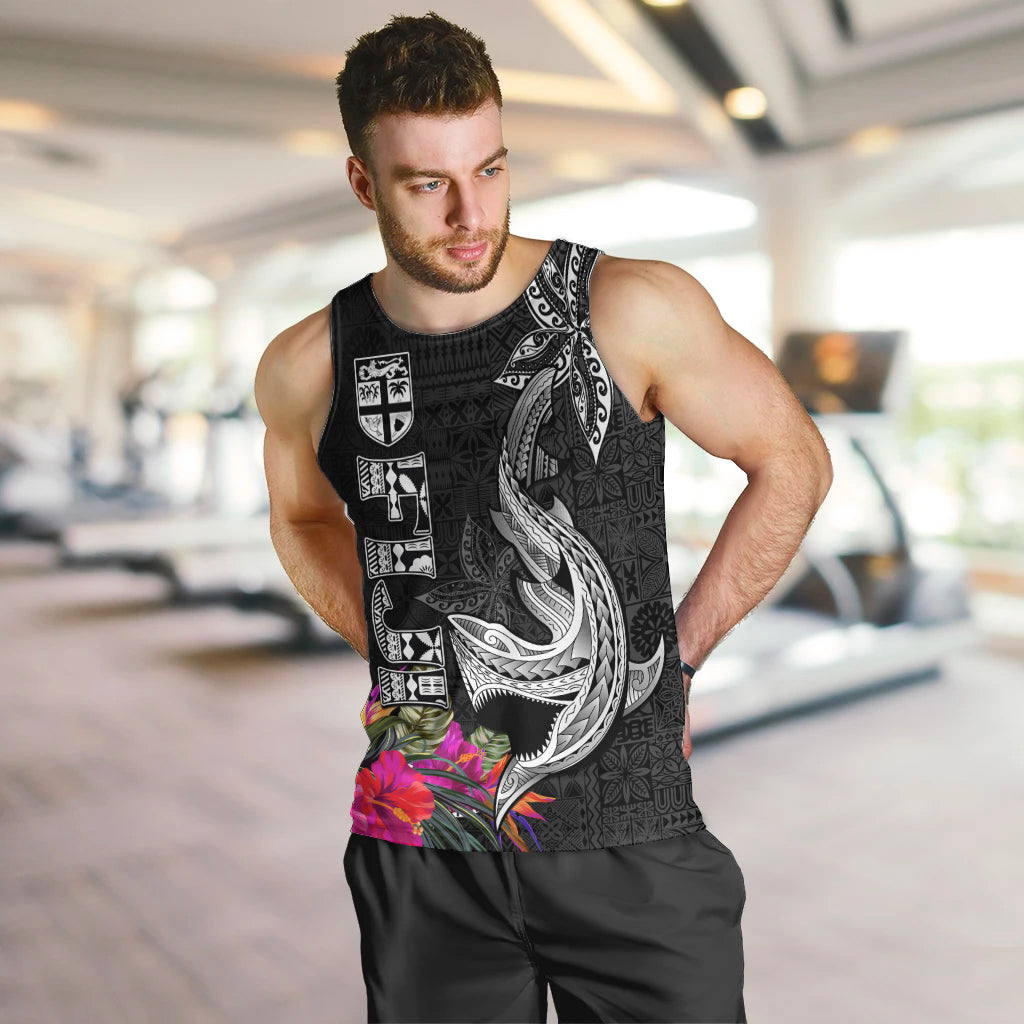Custom Polynesian Fiji Men Tank Top Shark and Hibiscus Tapa Pattern Version LT03 - Polynesian Pride