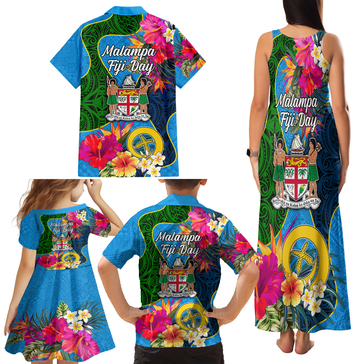 Malampa Fiji Day Family Matching Tank Maxi Dress and Hawaiian Shirt Tropical Plants Mix Polynesian and Tapa Pattern LT03 - Polynesian Pride