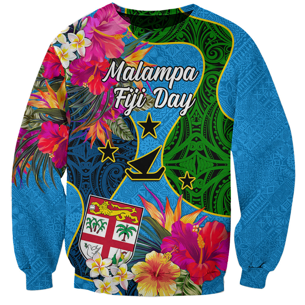 Malampa Fiji Day Sweatshirt Tropical Plants Mix Polynesian and Tapa Pattern LT03 Unisex Blue - Polynesian Pride