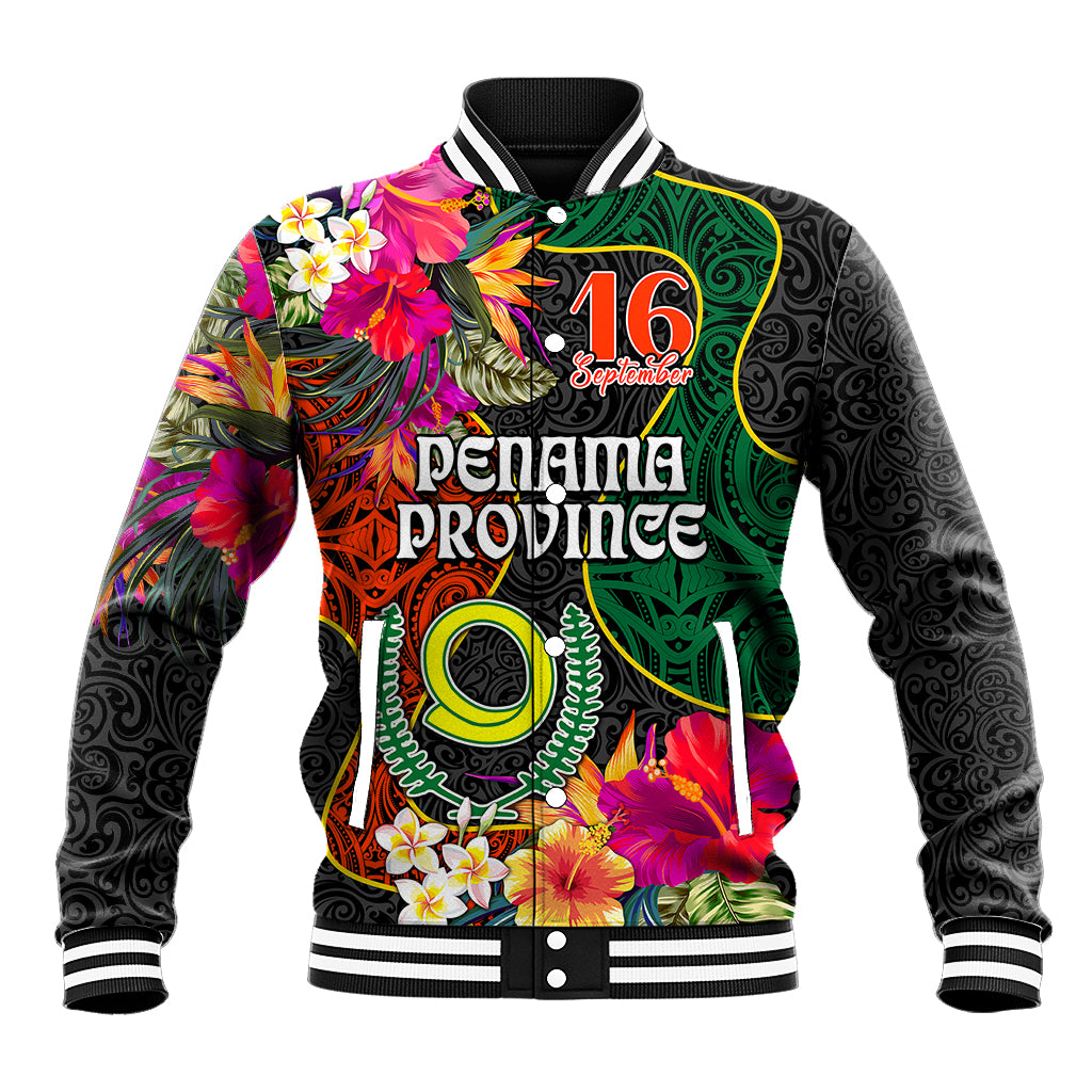 Penama Day Baseball Jacket 16th September Polynesian Pattern with Pacific Flower LT03 Unisex Black - Polynesian Pride