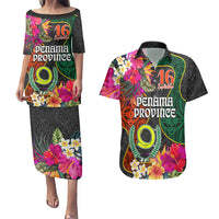 Penama Day Couples Matching Puletasi Dress and Hawaiian Shirt 16th September Polynesian Pattern with Pacific Flower LT03 Black - Polynesian Pride
