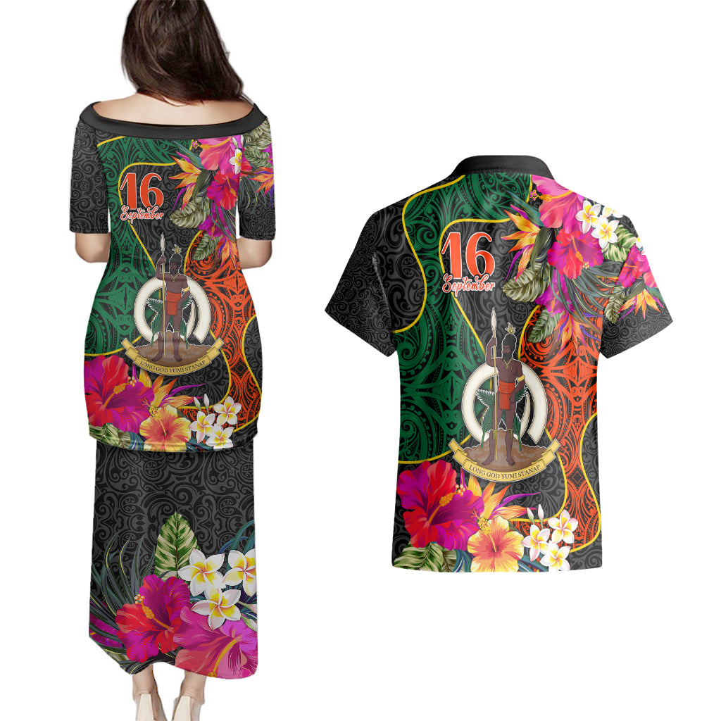 Penama Day Couples Matching Puletasi Dress and Hawaiian Shirt 16th September Polynesian Pattern with Pacific Flower LT03 - Polynesian Pride