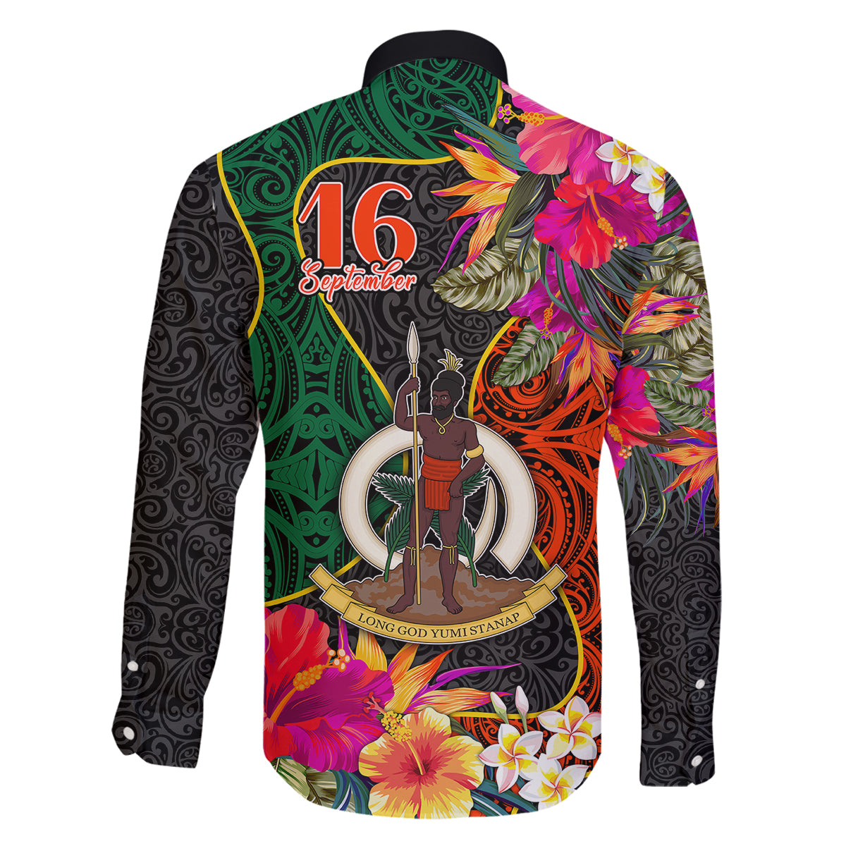 Penama Day Family Matching Off Shoulder Long Sleeve Dress and Hawaiian Shirt 16th September Polynesian Pattern with Pacific Flower LT03 - Polynesian Pride