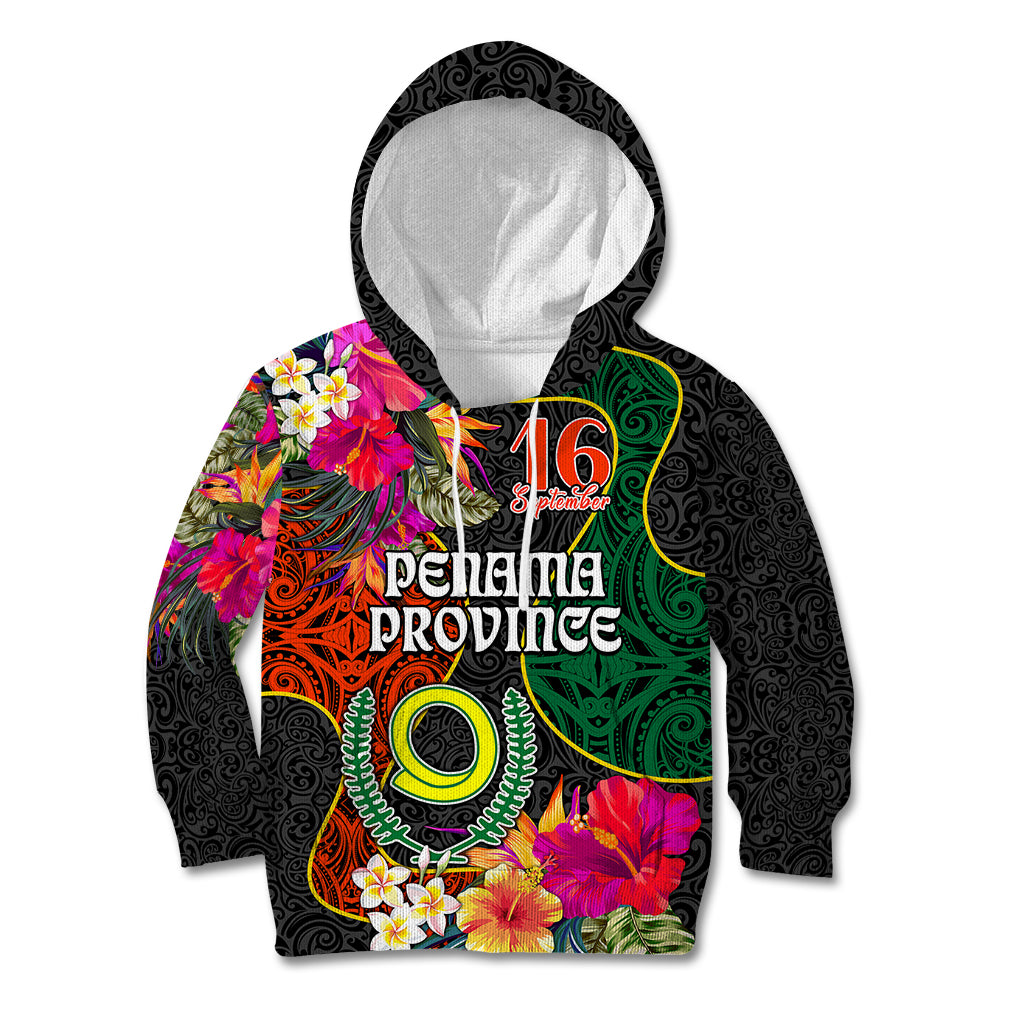 Penama Day Kid Hoodie 16th September Polynesian Pattern with Pacific Flower LT03 Hoodie Black - Polynesian Pride