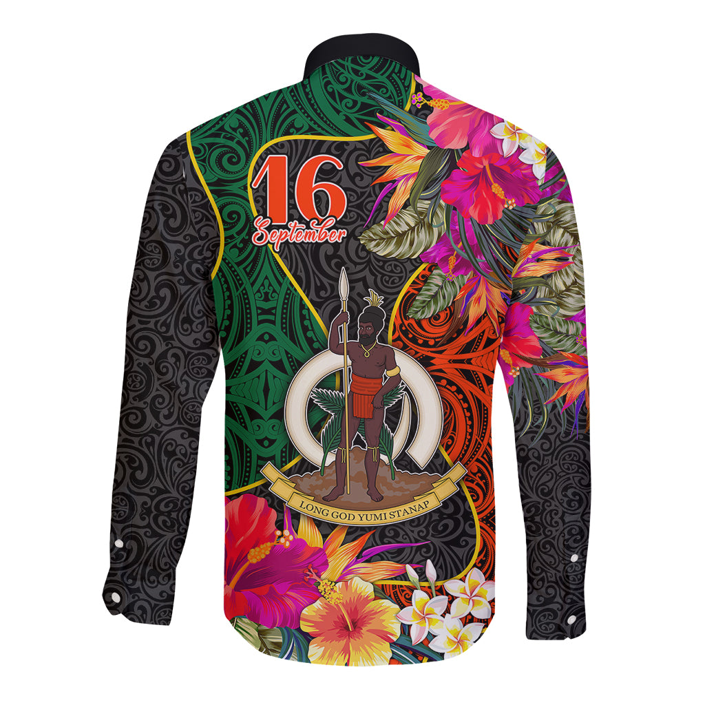 Penama Day Long Sleeve Button Shirt 16th September Polynesian Pattern with Pacific Flower LT03 - Polynesian Pride