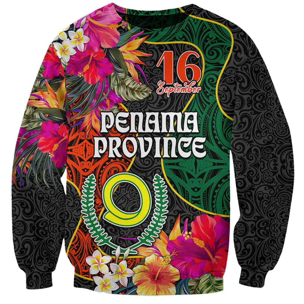 Penama Day Sweatshirt 16th September Polynesian Pattern with Pacific Flower LT03 Unisex Black - Polynesian Pride
