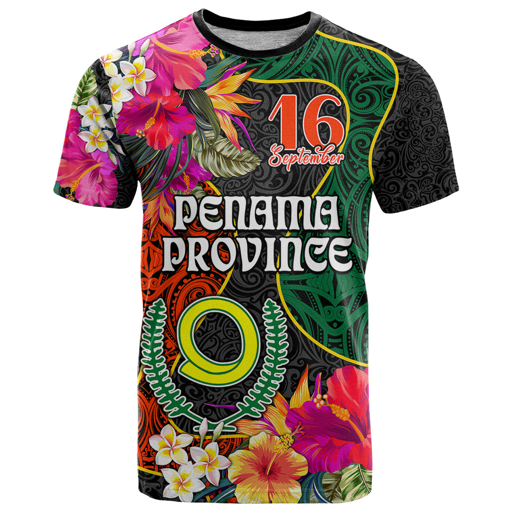 Penama Day T Shirt 16th September Polynesian Pattern with Pacific Flower LT03 Black - Polynesian Pride