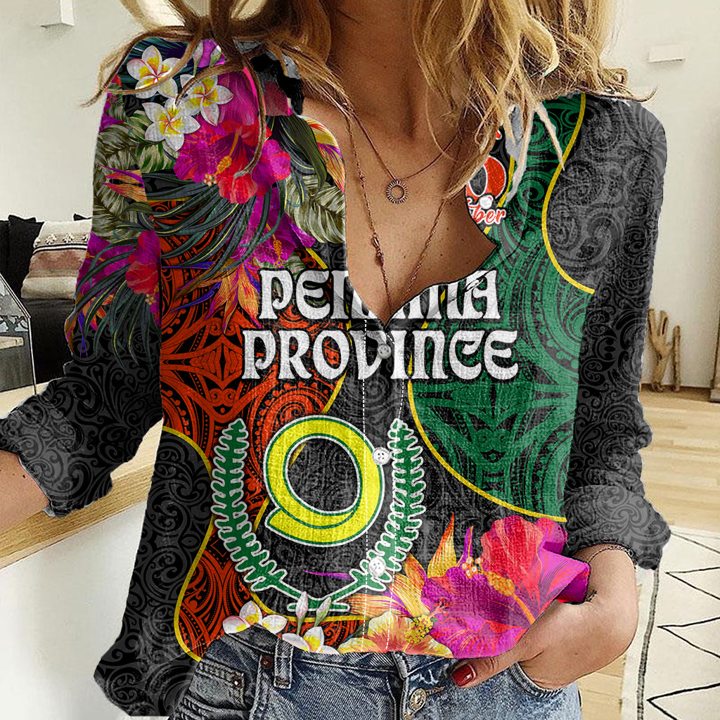 Penama Day Women Casual Shirt 16th September Polynesian Pattern with Pacific Flower LT03 Female Black - Polynesian Pride