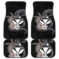 Hawaiian Whale and Kanaka Maoli Symbol Car Mats Hibiscus with Hawaii Map and Polynesian Tattoo Grayscale Color