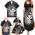 Hawaiian Whale and Kanaka Maoli Symbol Family Matching Summer Maxi Dress and Hawaiian Shirt Hibiscus with Hawaii Map and Polynesian Tattoo Grayscale Color