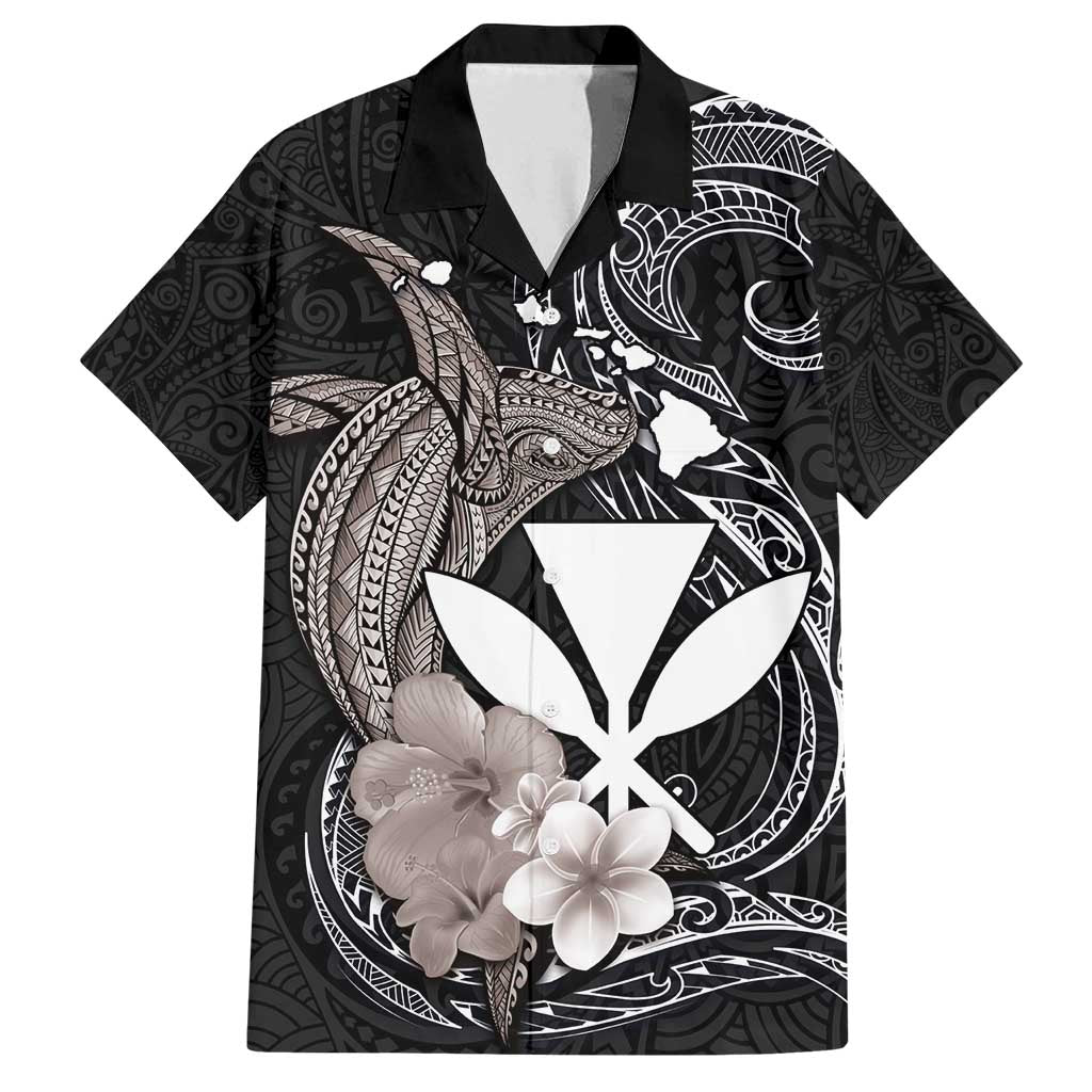 Hawaiian Whale and Kanaka Maoli Symbol Family Matching Summer Maxi Dress and Hawaiian Shirt Hibiscus with Hawaii Map and Polynesian Tattoo Grayscale Color