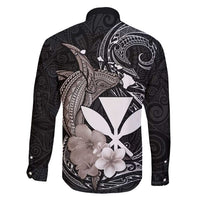 Hawaiian Whale and Kanaka Maoli Symbol Family Matching Summer Maxi Dress and Hawaiian Shirt Hibiscus with Hawaii Map and Polynesian Tattoo Grayscale Color