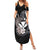 Hawaiian Whale and Kanaka Maoli Symbol Family Matching Summer Maxi Dress and Hawaiian Shirt Hibiscus with Hawaii Map and Polynesian Tattoo Grayscale Color