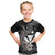 Hawaiian Whale and Kanaka Maoli Symbol Kid T Shirt Hibiscus with Hawaii Map and Polynesian Tattoo Grayscale Color
