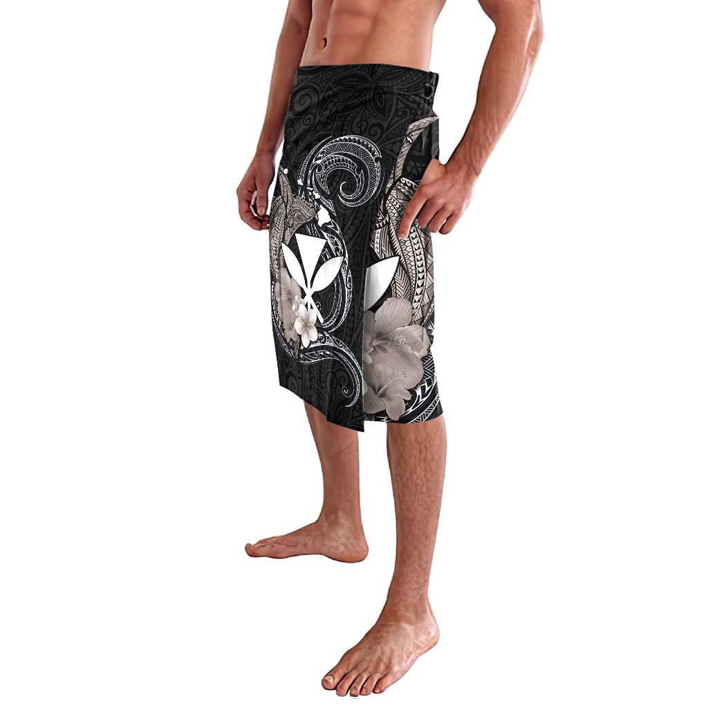 Hawaiian Whale and Kanaka Maoli Symbol Lavalava Hibiscus with Hawaii Map and Polynesian Tattoo Grayscale Color