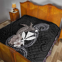 Hawaiian Whale and Kanaka Maoli Symbol Quilt Hibiscus with Hawaii Map and Polynesian Tattoo Grayscale Color