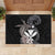 Hawaiian Whale and Kanaka Maoli Symbol Rubber Doormat Hibiscus with Hawaii Map and Polynesian Tattoo Grayscale Color