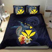 Hawaiian Whale and Kanaka Maoli Symbol Bedding Set Hibiscus with Hawaii Map and Polynesian Tattoo Deep Sea Color