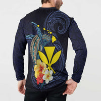 Hawaiian Whale and Kanaka Maoli Symbol Button Sweatshirt Hibiscus with Hawaii Map and Polynesian Tattoo Deep Sea Color