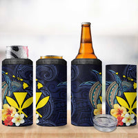 Hawaiian Whale and Kanaka Maoli Symbol 4 in 1 Can Cooler Tumbler Hibiscus with Hawaii Map and Polynesian Tattoo Deep Sea Color