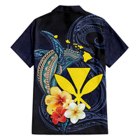 Hawaiian Whale and Kanaka Maoli Symbol Family Matching Puletasi and Hawaiian Shirt Hibiscus with Hawaii Map and Polynesian Tattoo Deep Sea Color