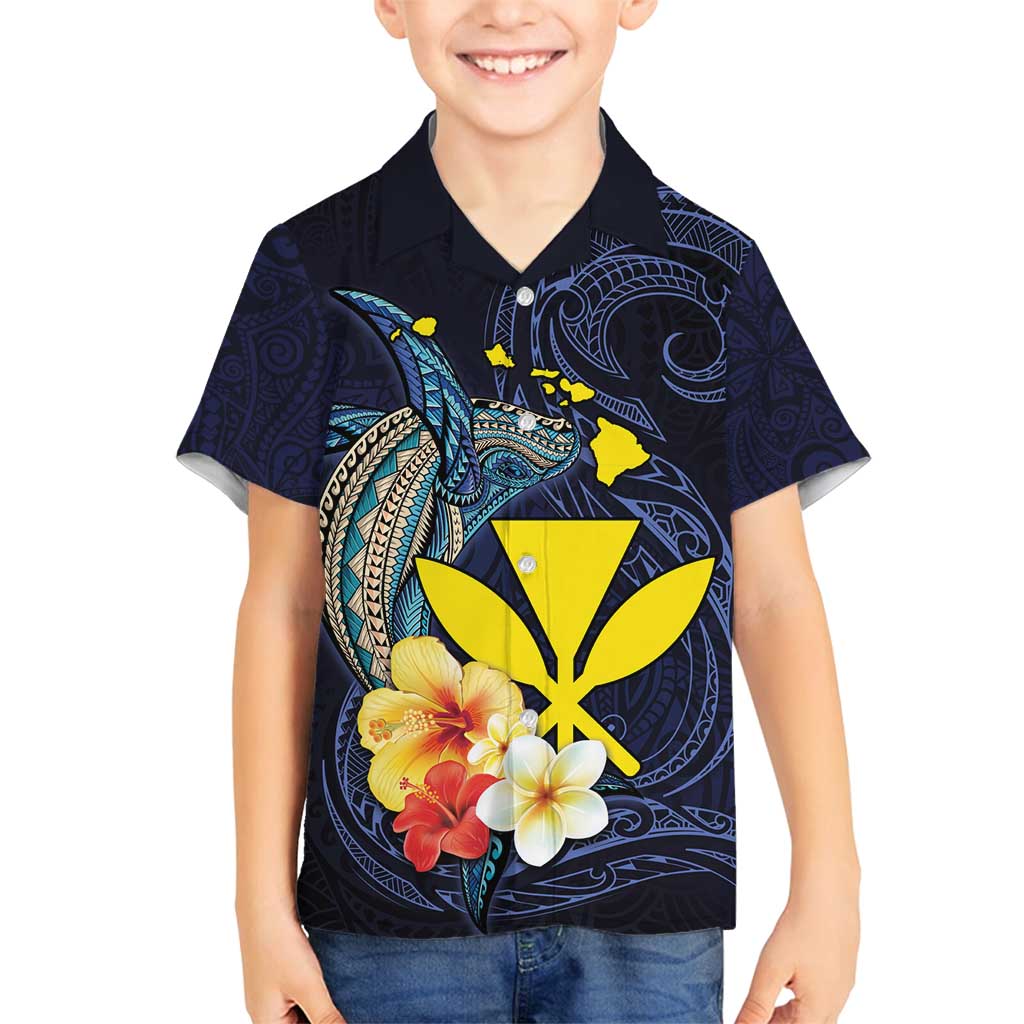 Hawaiian Whale and Kanaka Maoli Symbol Family Matching Summer Maxi Dress and Hawaiian Shirt Hibiscus with Hawaii Map and Polynesian Tattoo Deep Sea Color