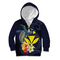Hawaiian Whale and Kanaka Maoli Symbol Kid Hoodie Hibiscus with Hawaii Map and Polynesian Tattoo Deep Sea Color