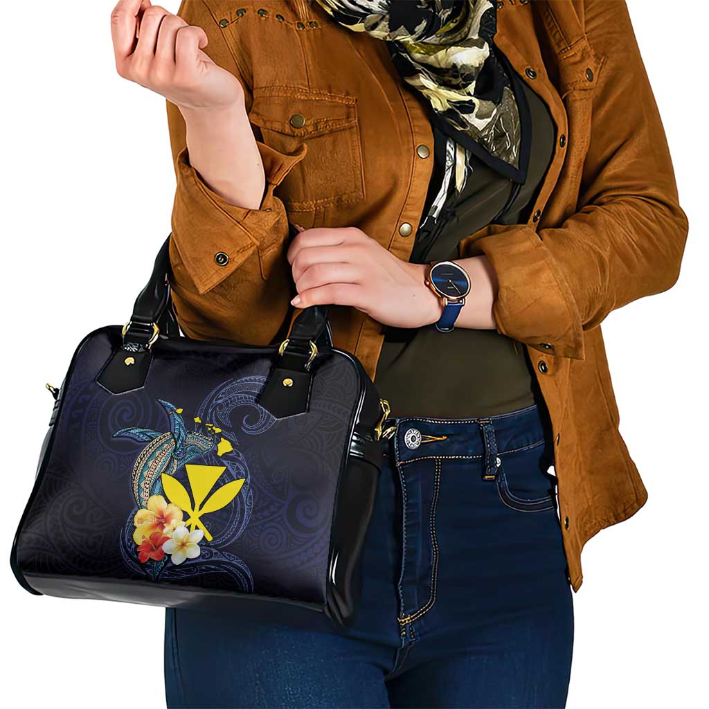 Hawaiian Whale and Kanaka Maoli Symbol Shoulder Handbag Hibiscus with Hawaii Map and Polynesian Tattoo Deep Sea Color