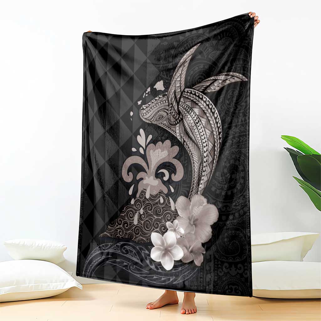 Hawaiian Whale and Volcanic Eruption Blanket Hibiscus and Kakau Pattern Grayscale Color LT03 - Polynesian Pride