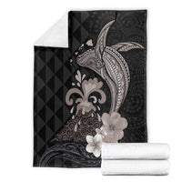 Hawaiian Whale and Volcanic Eruption Blanket Hibiscus and Kakau Pattern Grayscale Color LT03 - Polynesian Pride